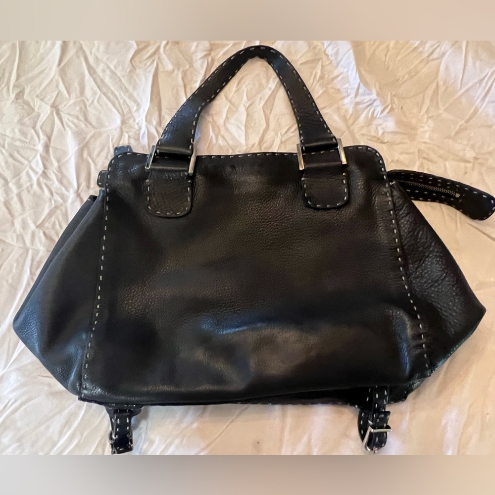 Beautiful black leather with contrasting white stitching Fendi bag